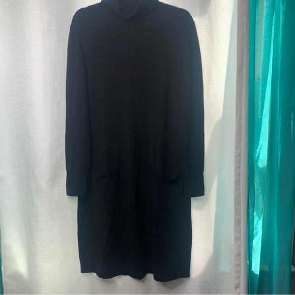 Lafayette 148 100% wool black turtleneck sweater dress midi length size medium - Picture 2 of 7